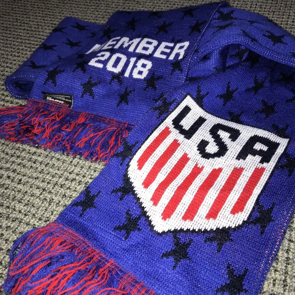 USA Soccer Team Member 2018 Fringe Knit Scarf Blue Stars Ruffneck NWT‎